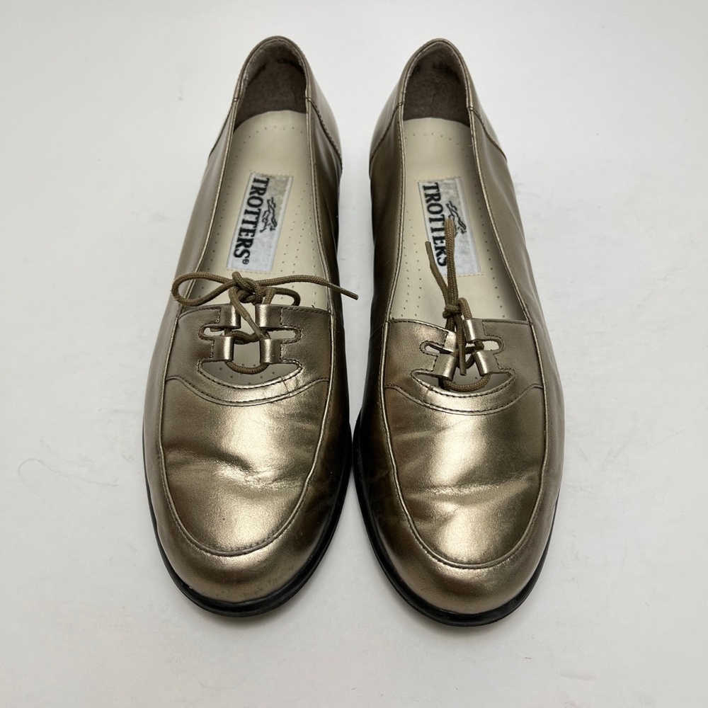 TROTTERS Metallic Gold Genuine Leather Flats Loafers Round Toe Classic Shoes 7 - Picture 5 of 16